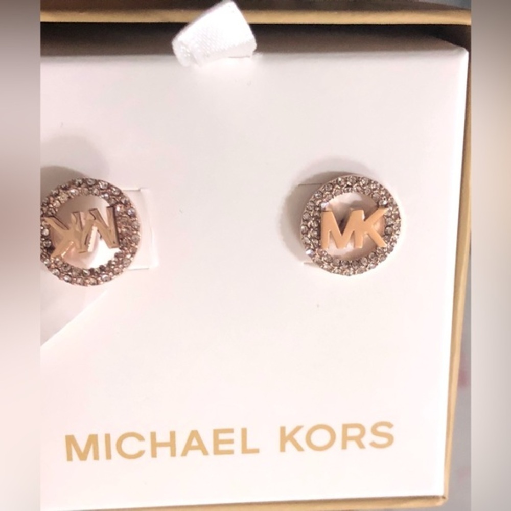 Michael‎ Kors 14k Rose Gold-Plated Sterling Silver Logo Stud Earrings brand new